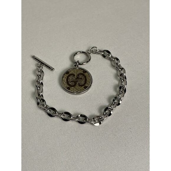 Gucci Monogram Canvas Round Silver Toggle Bracelet - Picture 1 of 5